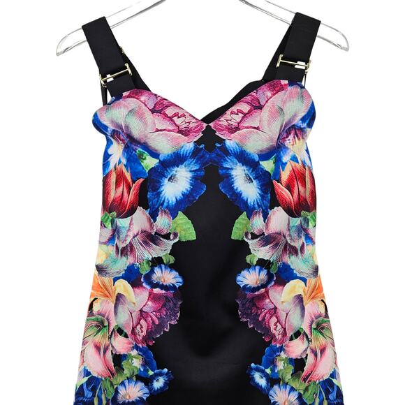 Ted Baker Deony Colorful Floral Bodycon Scuba Midi Dress US 6 Buckle Strap - Picture 7 of 14